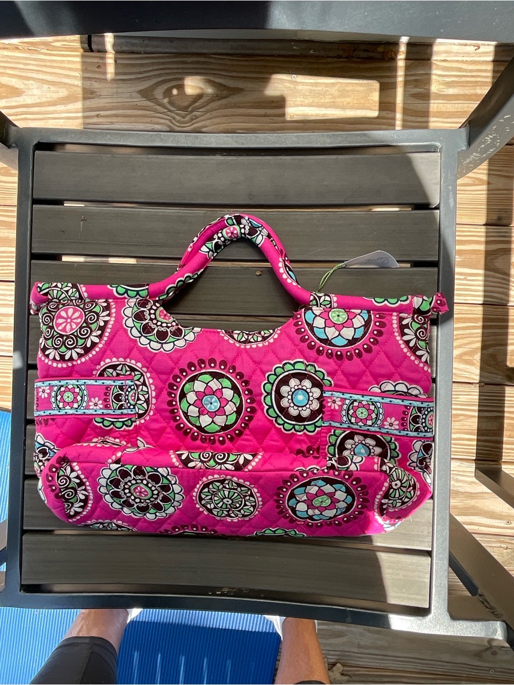 NWT Quilted Floral Medallion Tote Bag in Bright Pink and coin holder